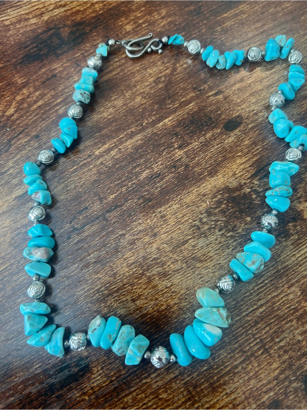 Turquoise Chip Bead Necklace with Silver Accents